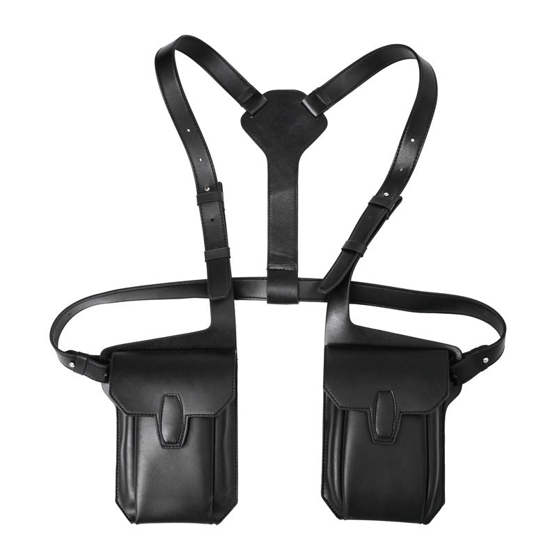 Men's dual pouch shoulder holster bag pu leather harness