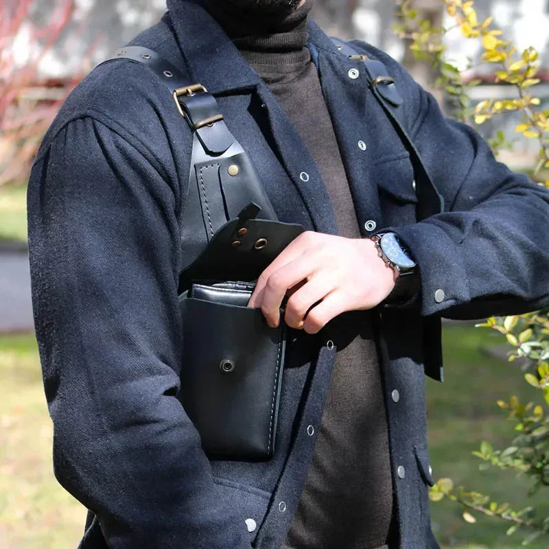 Men’s PU Leather Shoulder Holster Bag with Dual Pouches