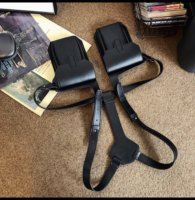 Men's dual pouch shoulder holster bag pu leather harness