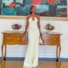 Pale Yellow Halter Neck Backless Maxi Dress