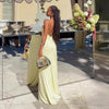 Pale Yellow Halter Neck Backless Maxi Dress