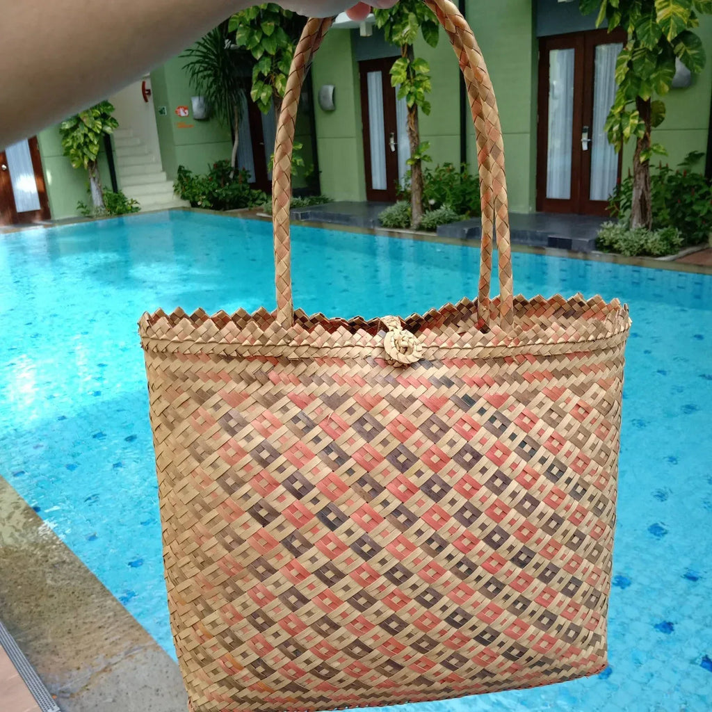 Handmade palm leaf shopping Tote bag