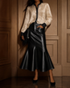 Leather maxi skirt black mermaid hem