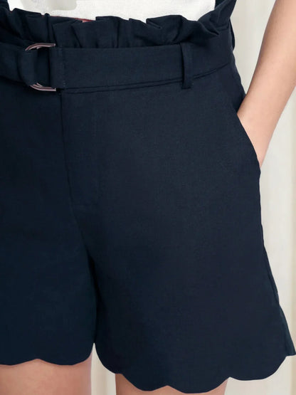 Women’s High Waisted Scallop Shorts with Belt