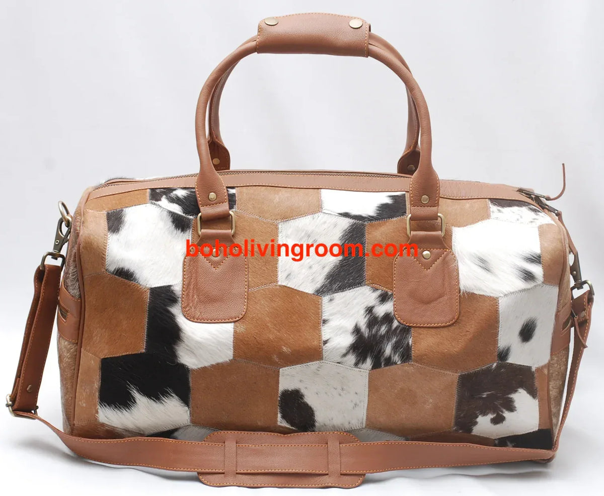 Natural Cowhide Patchwork Leather Duffle Bag
