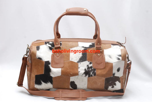 Natural Cowhide Patchwork Leather Duffle Bag