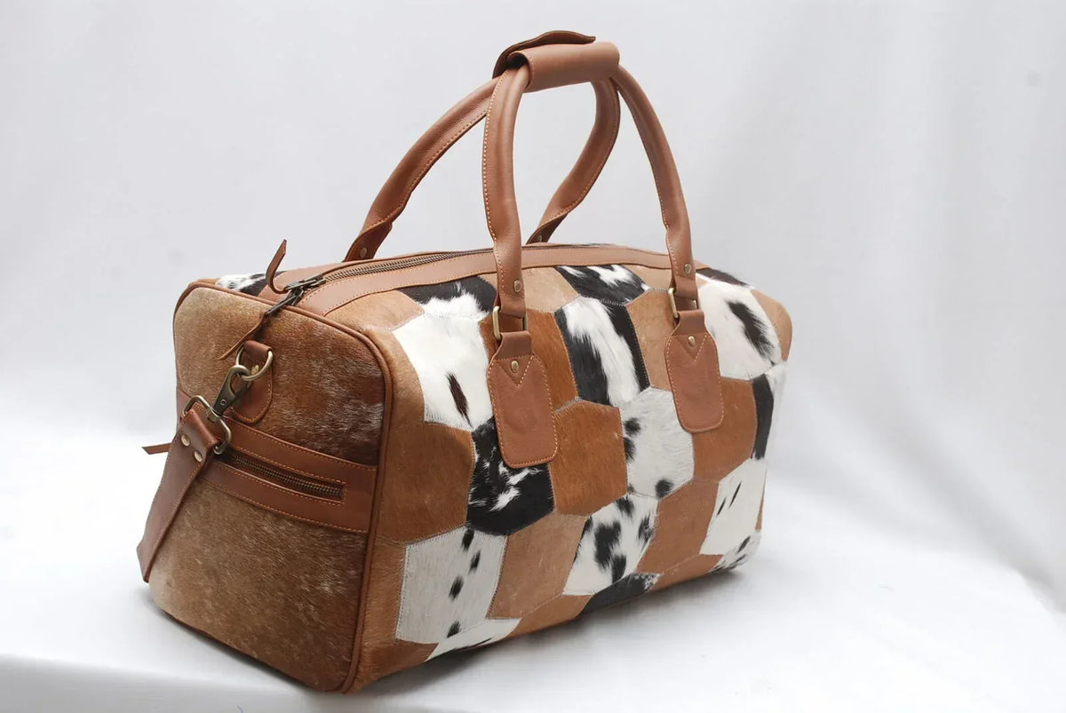 Natural Cowhide Patchwork Leather Duffle Bag