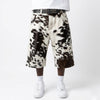 Men's Cowhide Cargo Shorts in Black and White Hair-On Hide