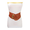 Adjustable wide waist belt faux leather women gold hook