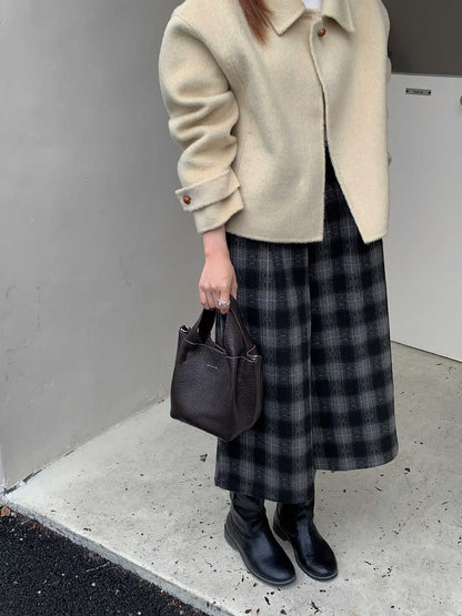 Leather basket bucket bag women cowhide 2