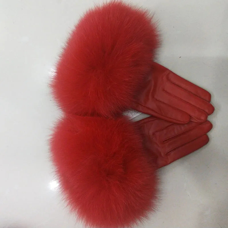 Women leather gloves with fur cuff 4