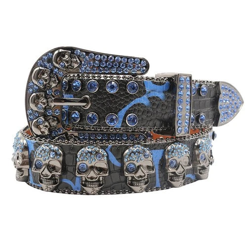 Punk leather belts with skull rhinestones 3 105 cms