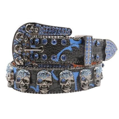 Punk leather belts with skull rhinestones 3 105 cms