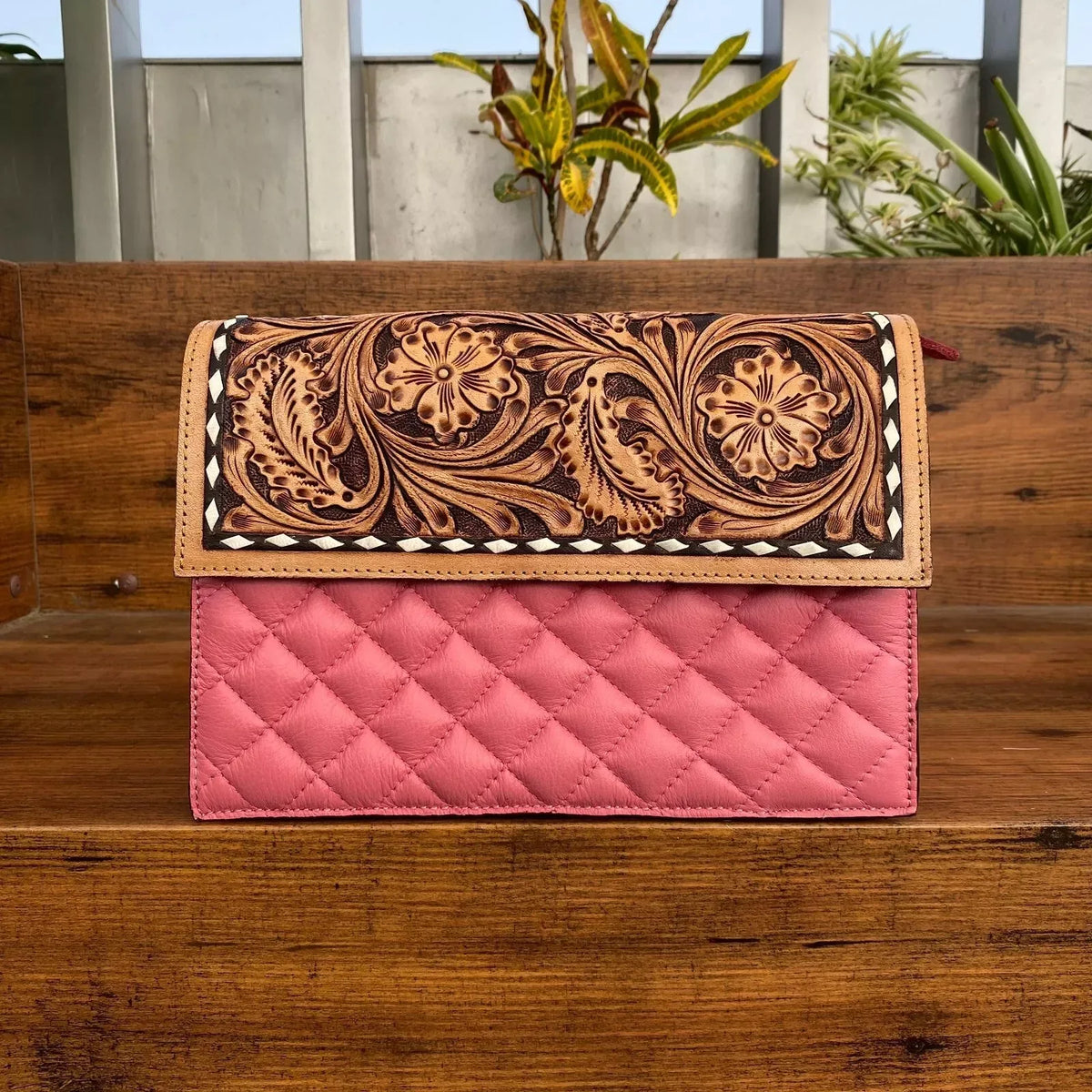 Pink Western Tooled Leather Crossbody Bag
