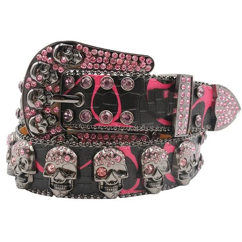 Punk leather belts with skull rhinestones