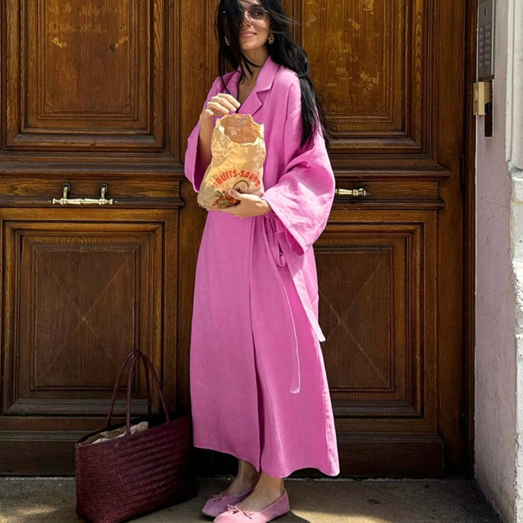 Pink cotton tie waist maxi dress