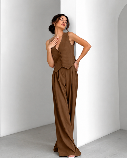 Women’s Pinstripe Two-Piece Vest and Wide-Leg Trouser Set