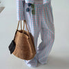 Pastel plaid oversized shirt and wide leg pants set