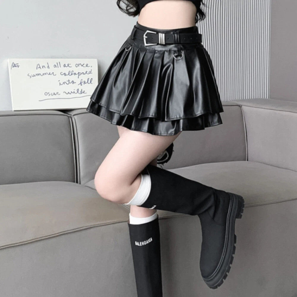 Silver metallic faux leather mini skirt