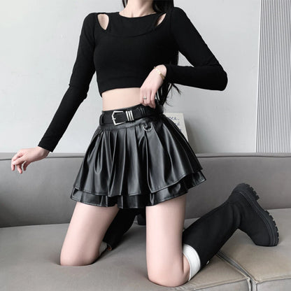 Silver metallic faux leather mini skirt