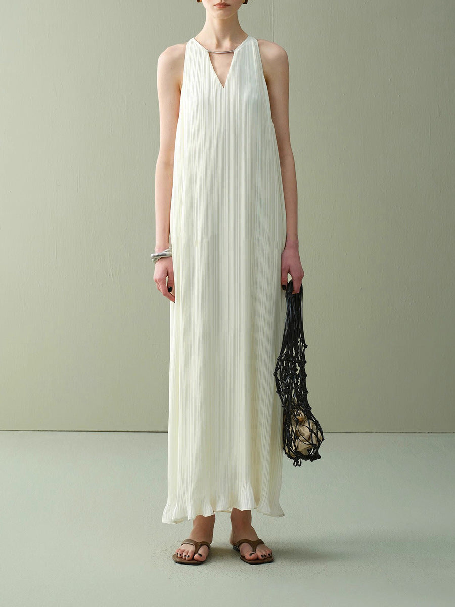 Pleated chiffon halter maxi summer dress