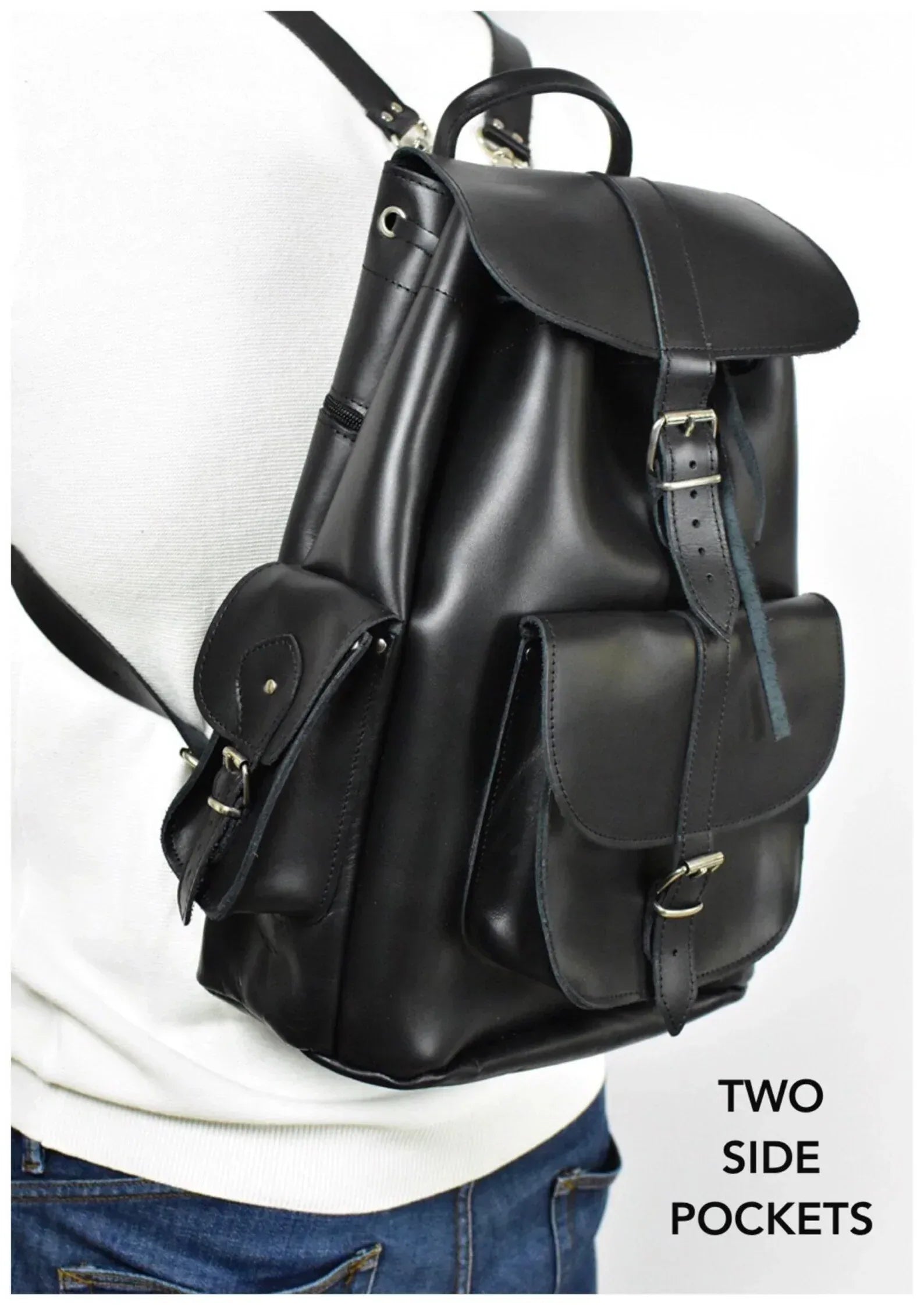large leather backpack black full grain travel