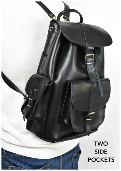 large leather backpack black full grain travel