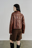 Genuine Leather Zip Up Women Jacket Brown Moto Biker Style