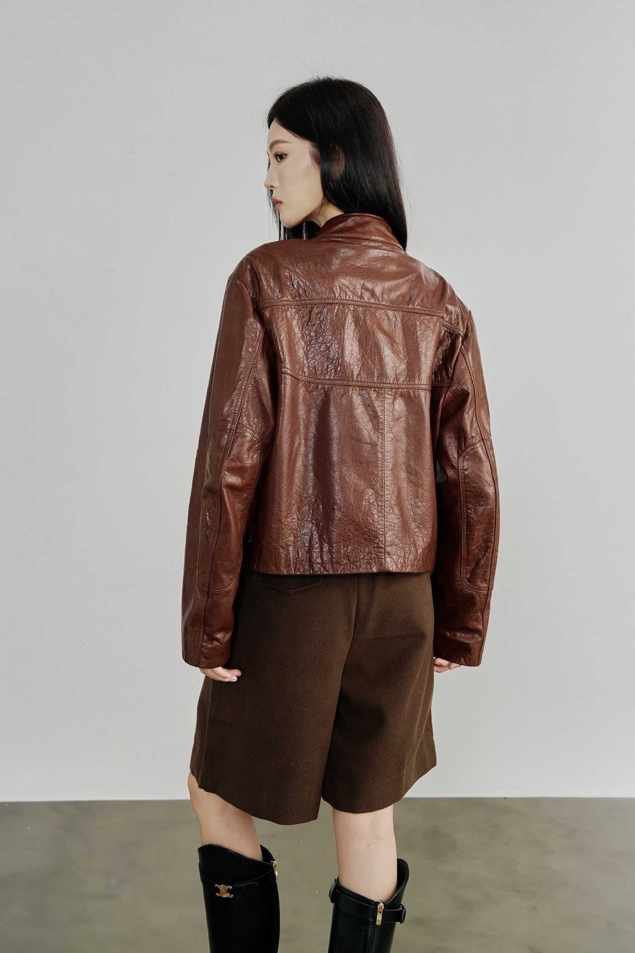 Genuine Leather Zip Up Women Jacket Brown Moto Biker Style