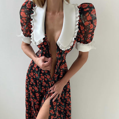Printed doll collar autumn dress