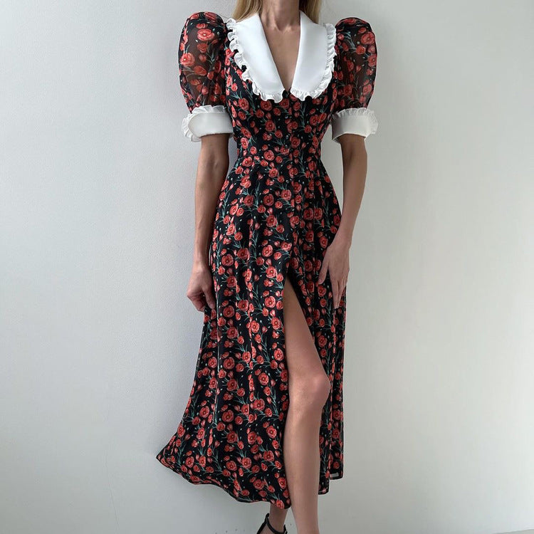 Printed doll collar autumn dress