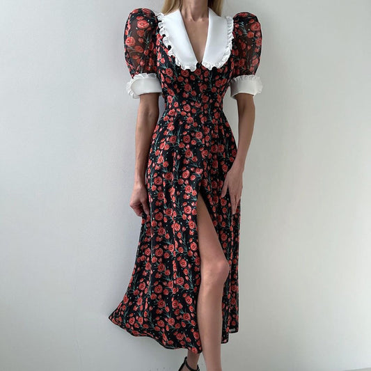 Printed doll collar autumn dress