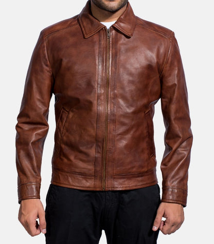 genuine brown leather moto jacket