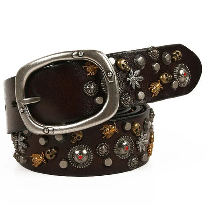 Studded Leather Belt with Skull and Bee Rivets 2 110