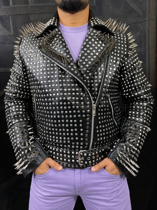 Punk Rock Leather Jacket for Men With Spikes and Studs