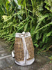 Rattan Leather Bucket Bag Boho Backpack Purse White