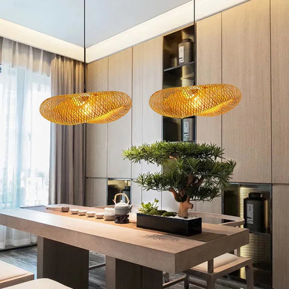 Bamboo Pendant Modern Rattan Chandelier Woven Oval
