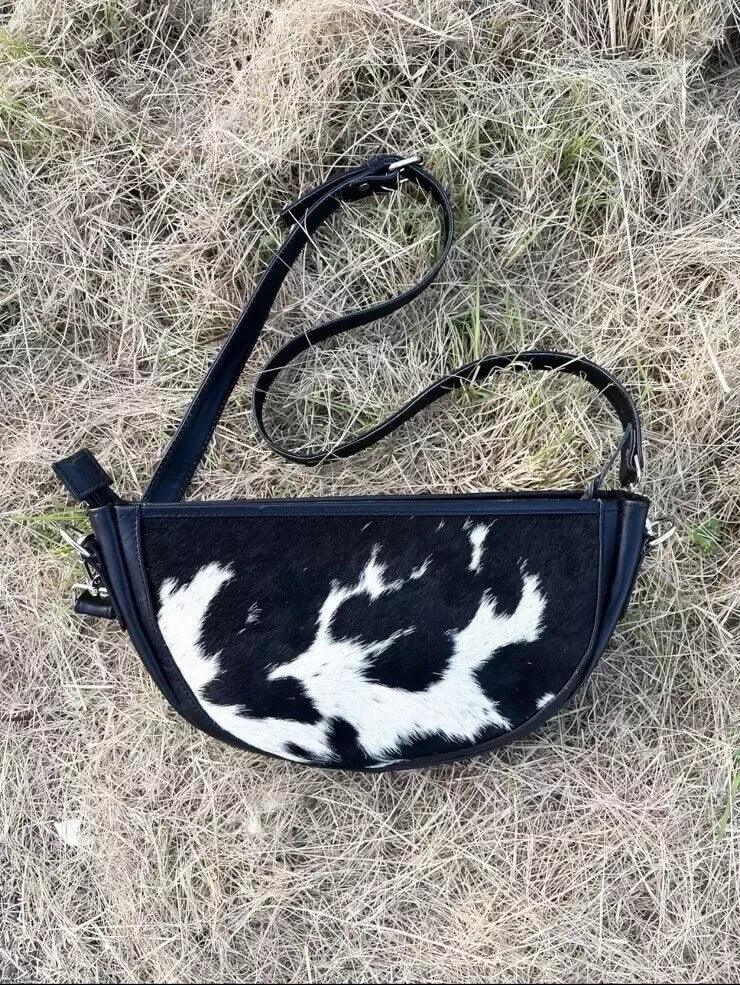 Cowhide Crossbody Purse with Black and White Hair-On Hide