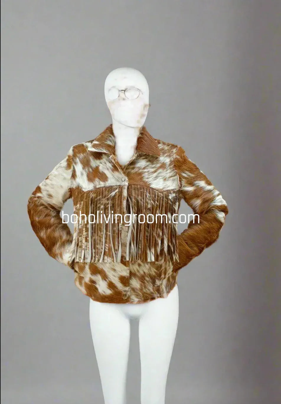cowhide jacket brown white fur hair on hide women