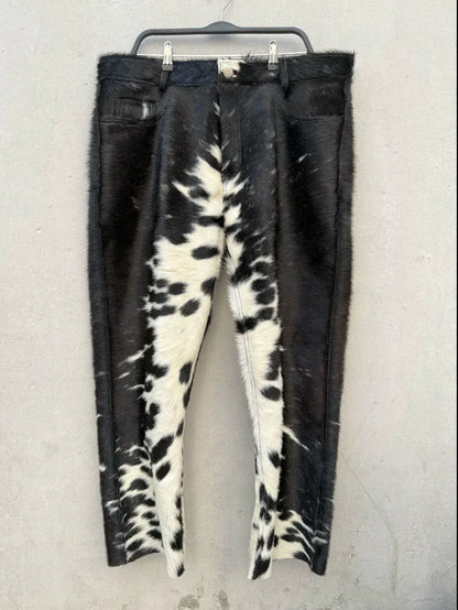 Cowhide Pants Men Real Hair On Hide Black White Trousers
