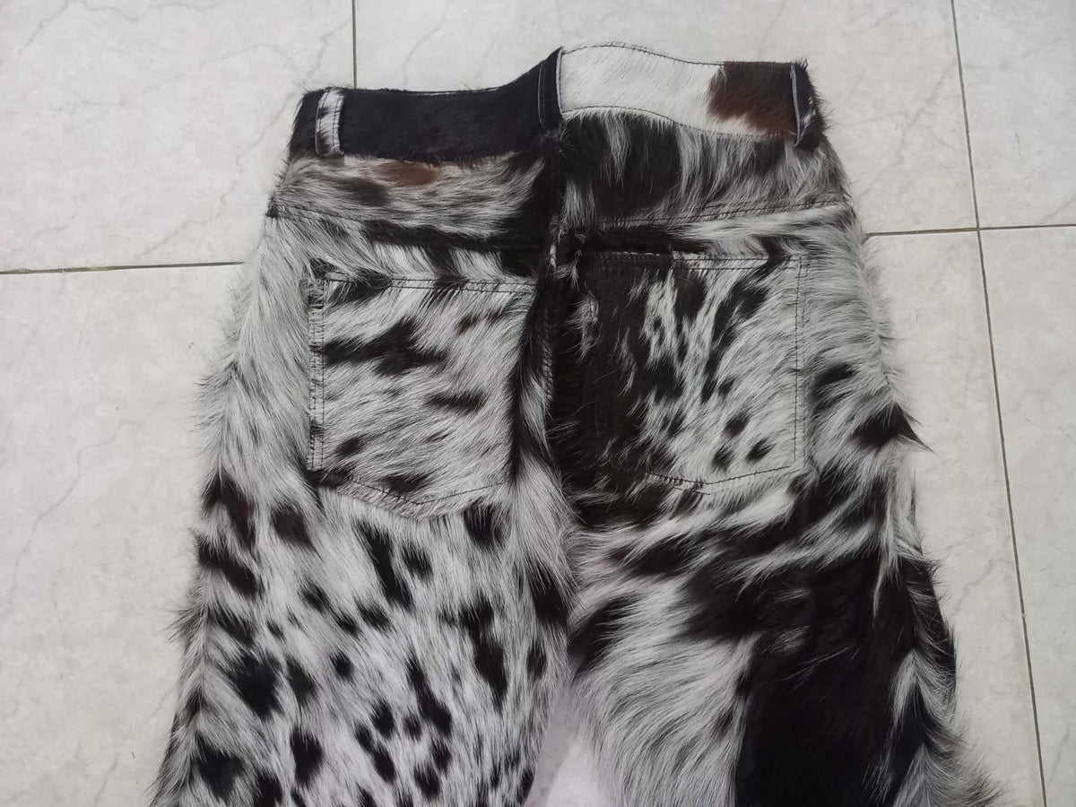 Cowhide Pants Women Black White Real Hair On Hide Leather