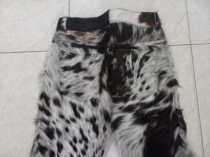 Cowhide Pants Women Black White Real Hair On Hide Leather