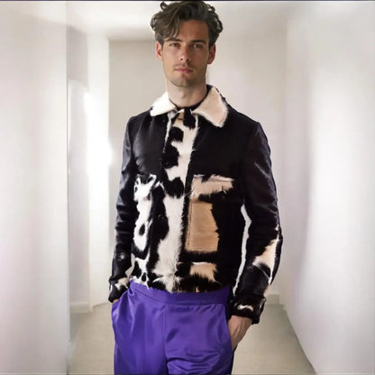 Cow Print Jacket Men Real Hair On Cowhide Western Style