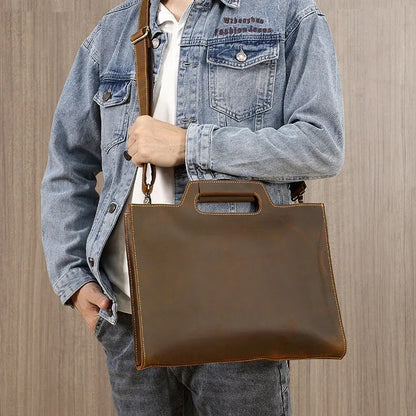 Leather Document Bag for Men Brown Crossbody Work Briefcase