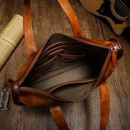 Full Grain Leather Messenger Bag for Men Laptop Work
