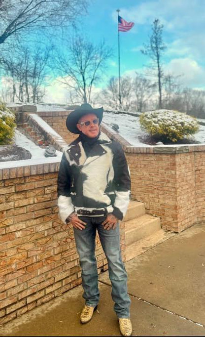 Black White Cowhide Jacket Men Real Hair On Hide Western Style