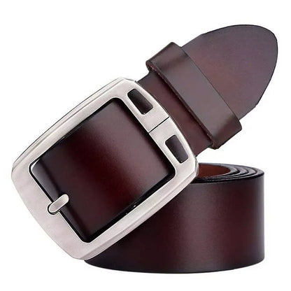 Men’s Cowhide Belt with Rectangular Silver Buckle Dark Brown S