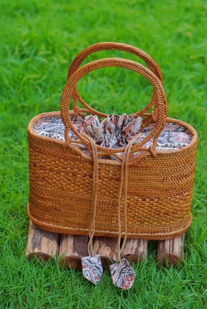 Bali Rattan Shoulder Bag With Braided Handles and Lining