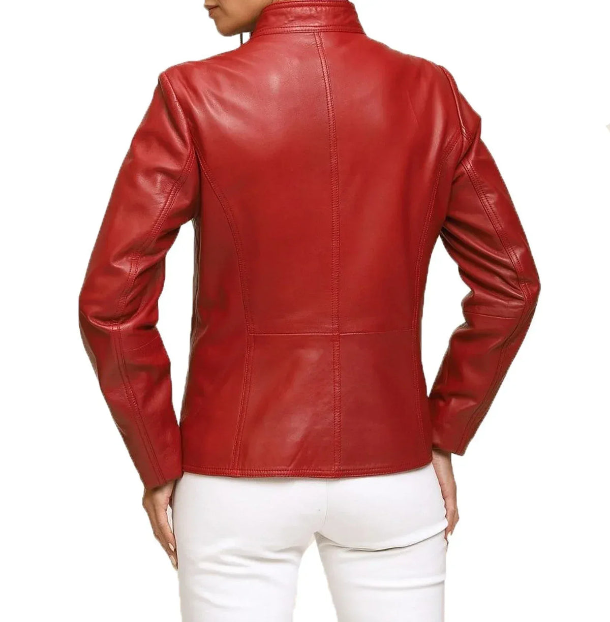 Women’s Red Lambskin Leather Biker Jacket