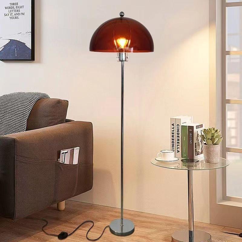 Nordic bauhaus acrylic dome standing floor lamp Red DC Adapter + 3 Colors Changeable (Warm Neutral White)